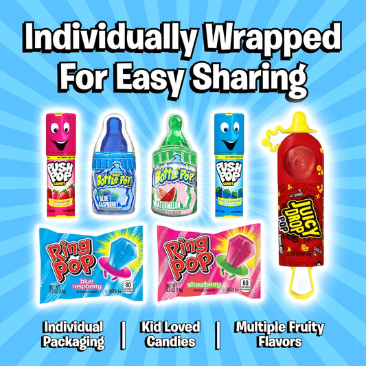 Candy Variety Pack, 18 Count Assorted Lollipops | Ring Pop, Push Pop, Baby Bottle Pop & Juicy Drop
