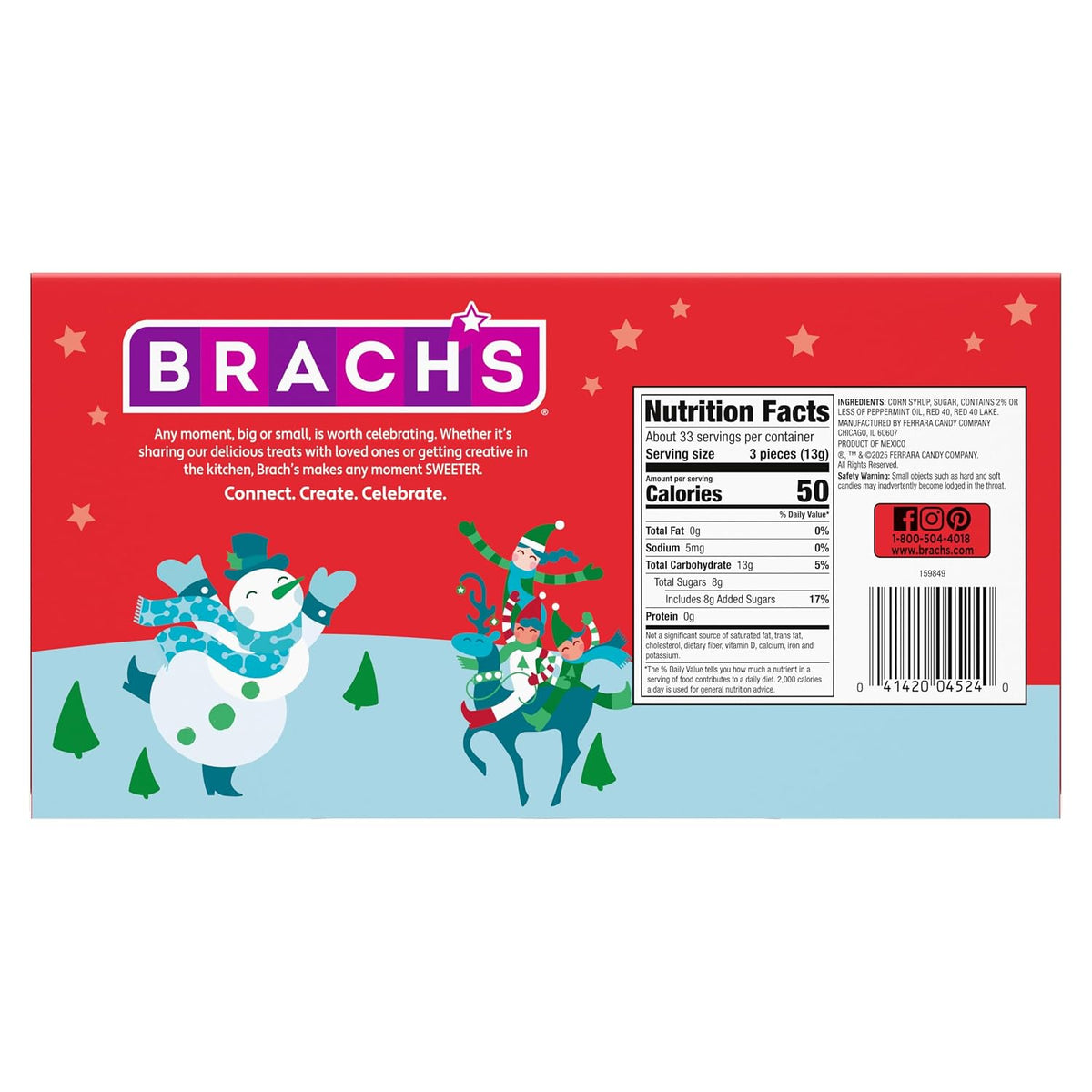 Brach's Mini Peppermint Christmas Candy Canes, 15 Oz, 100 Ct