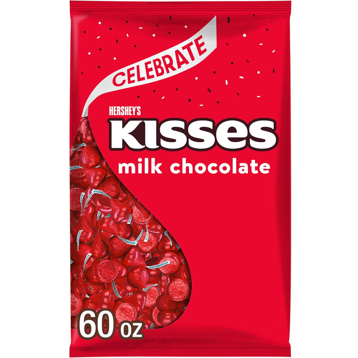 HERSHEY'S KISSES Milk Chocolate Candy Bulk Bag, Red Foils, 60 Oz