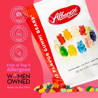 Albanese World'S Best 12 Flavor Gummi Bears | 5Lbs of Candy | 12 Unique Flavors, Gluten Free, Fat Free, Soft and Chewy Gummy