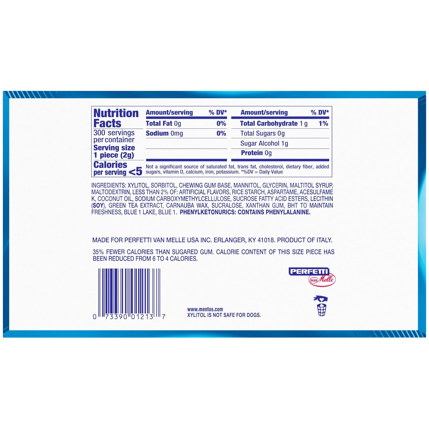 Mentos Pure Fresh Sugar-Free Chewing Gum with Xylitol, Fresh Mint, 50 Count (Pack of 6)