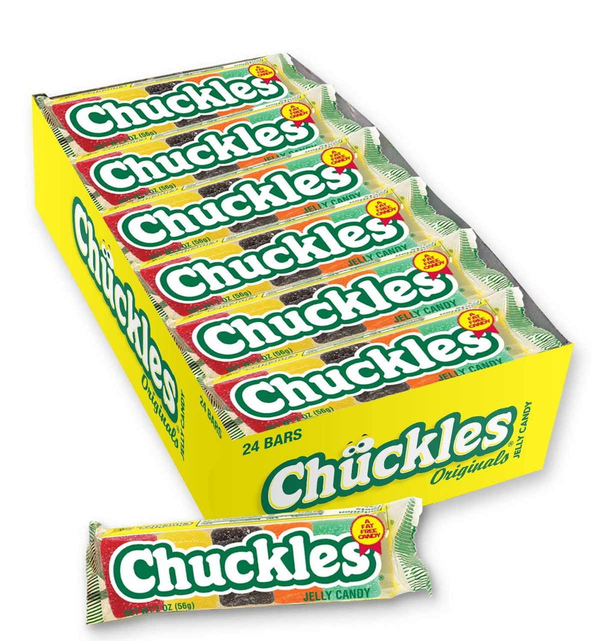 Chuckles Original Jelly Candy, Assorted Fruit Flavors, 2 Oz Bars, 24 Ct