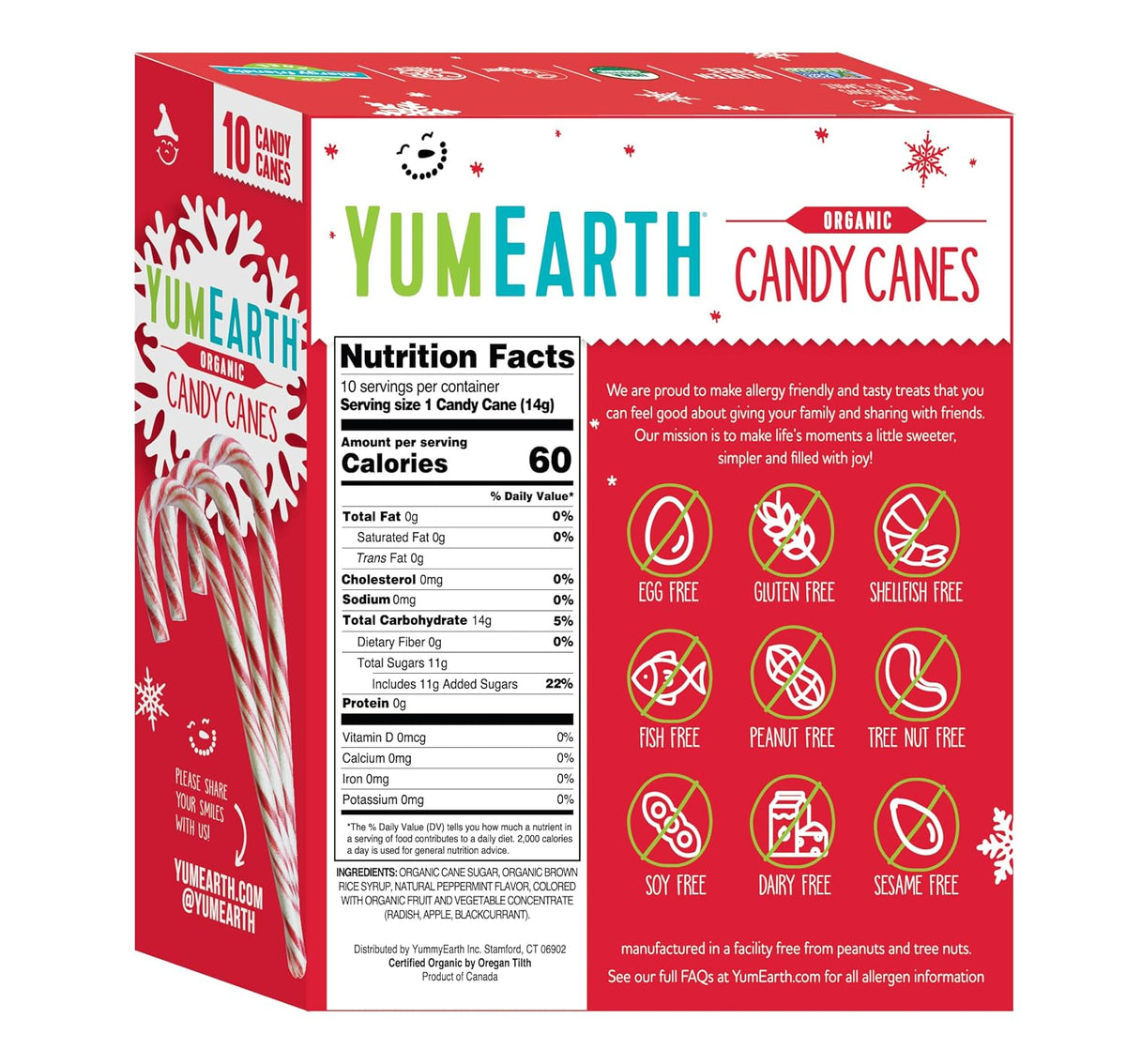 Yumearth Organic Peppermint Candy Canes, Full Size, 10 Count (Pack of 1)
