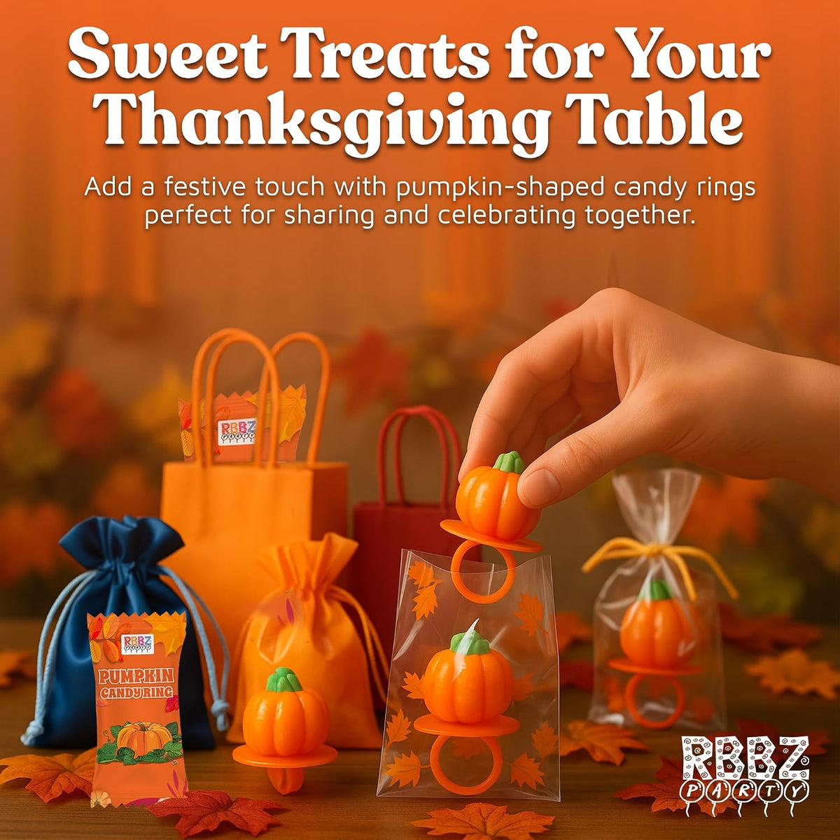 Pumpkin Candy 3D Ring Pops - 18 Individually Wrapped Suckers Bulk Pack - Thanksgiving Treats