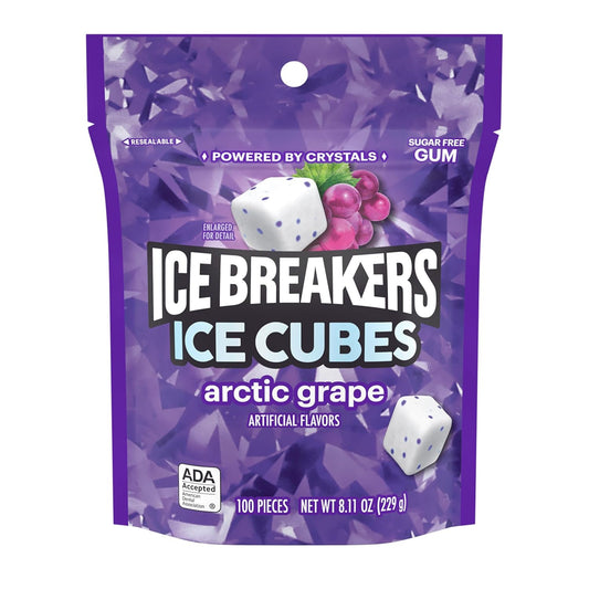 ICE BREAKERS Ice Cubes Arctic Grape Flavored Sugar Free Chewing Gum Pouch, 8.11 Oz (100 Pieces)