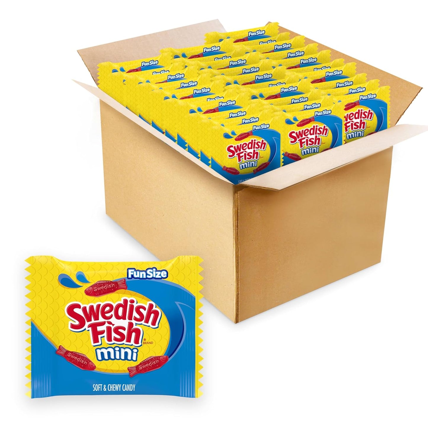 SWEDISH FISH Mini Soft & Chewy Gummy Candy, Bulk Candy, 140 Snack Packs