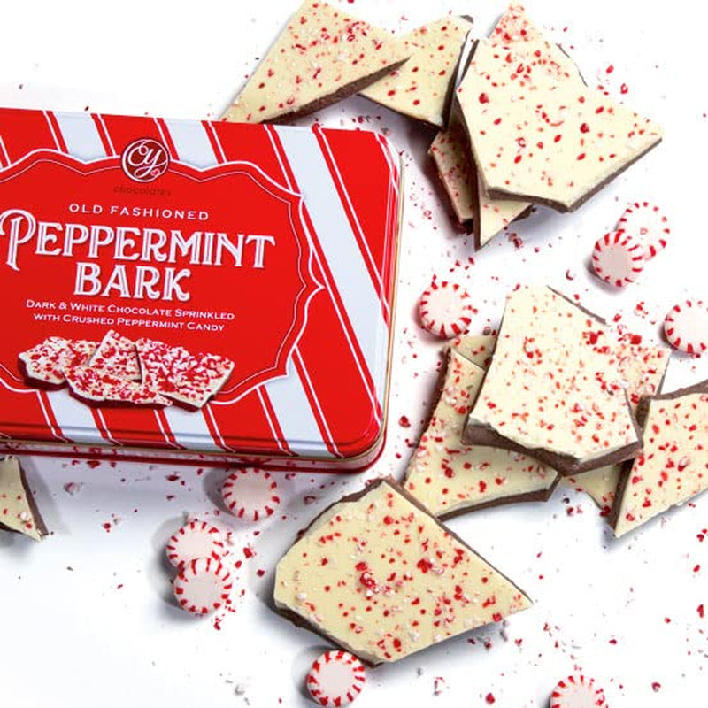 A Gift inside CY Chocolates Peppermint Bark Gift Tin - Handmade Chocolate Peppermint Bark with Dark & White Chocolate, Christmas Peppermint Candy, Gourmet Chocolate Peppermint Gift for Holidays