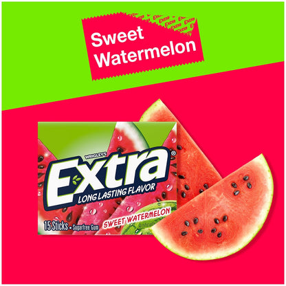 EXTRA Gum Sweet Watermelon Sugarfree, Bulk, Individually Wrapped, Flavor 15 Count, Pack of 10