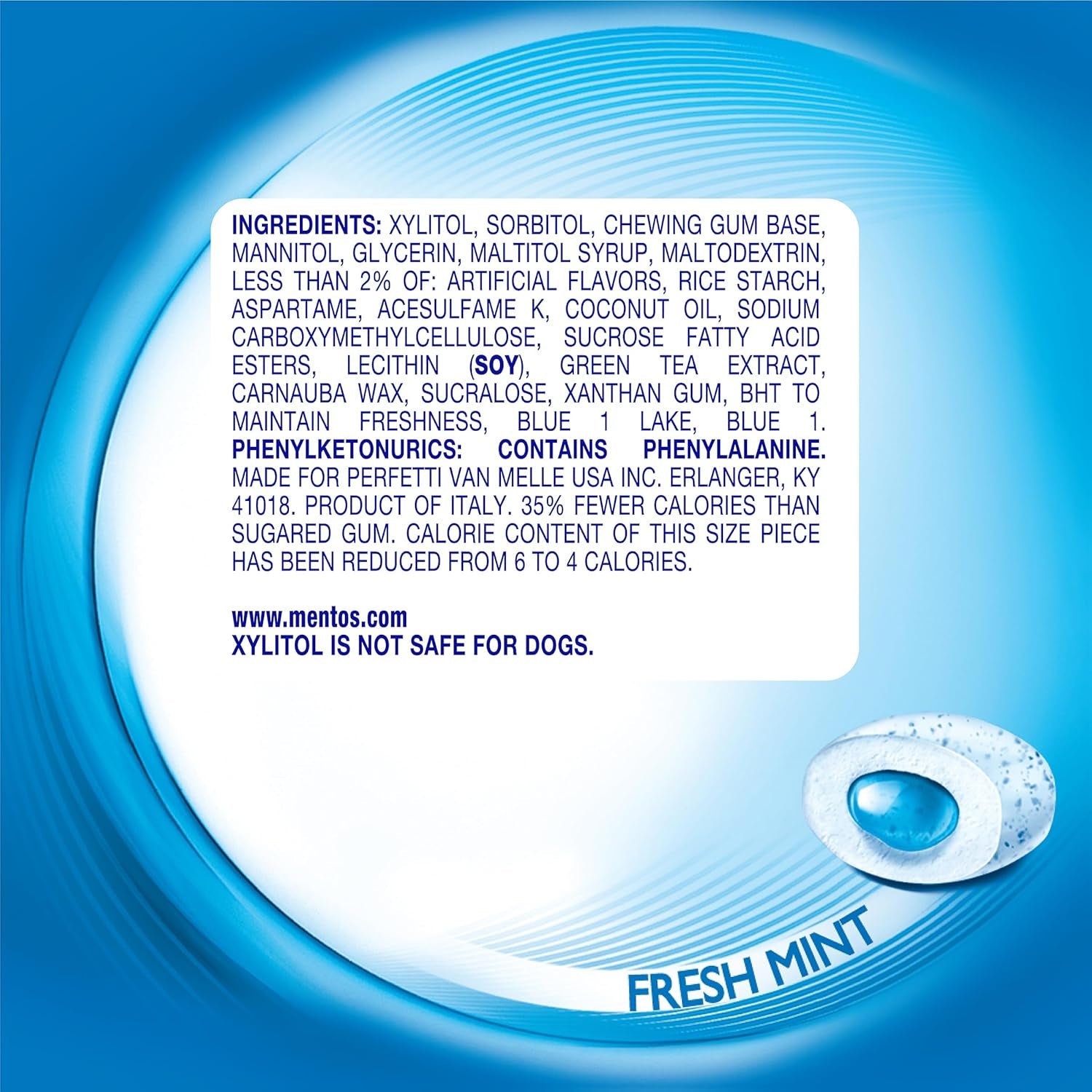Mentos Pure Fresh Sugar-Free Chewing Gum with Xylitol, Fresh Mint, 50 Count (Pack of 6)