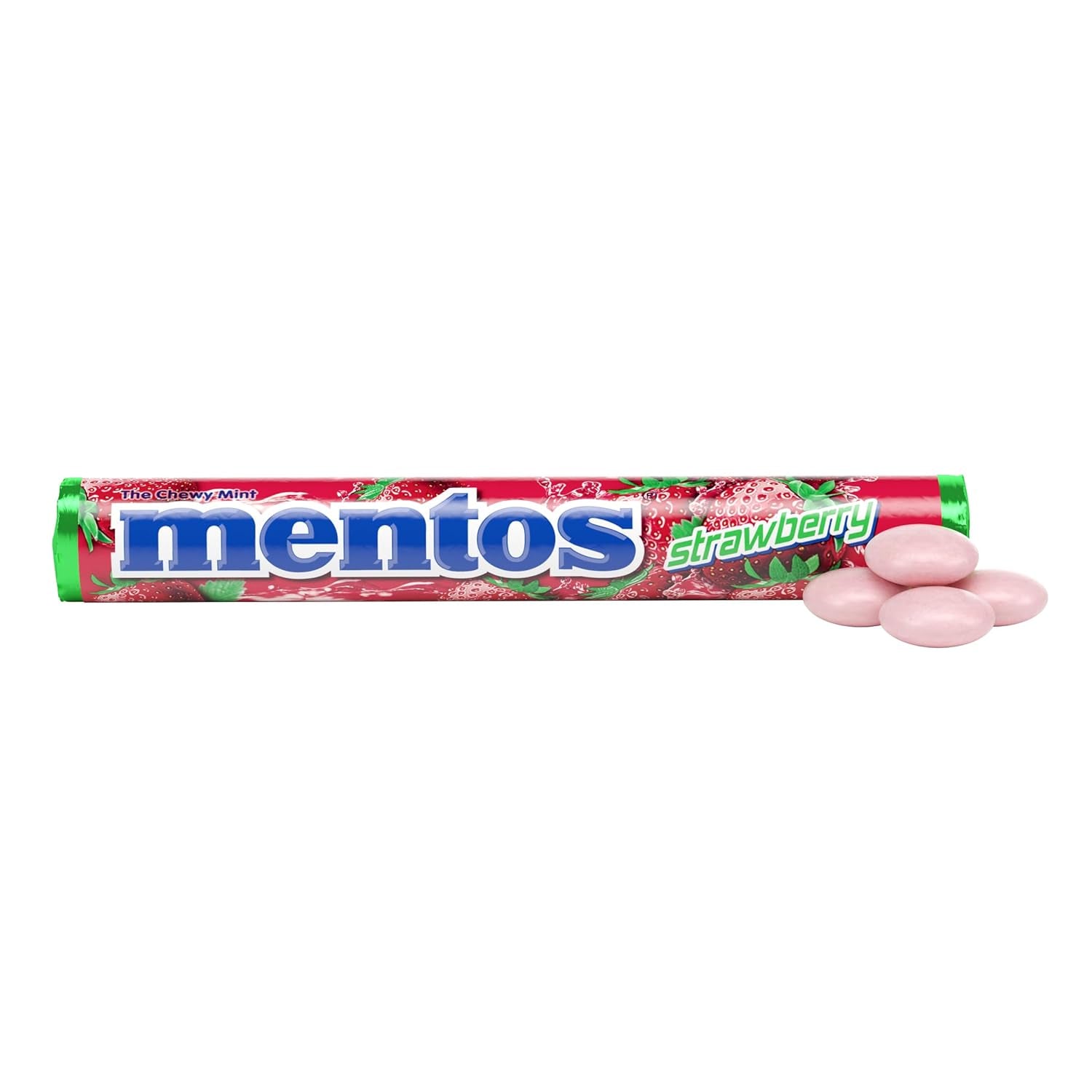 Mentos Chewy Mint Candy Roll, Strawberry, 14 Pieces per Roll, 15 Count Pack