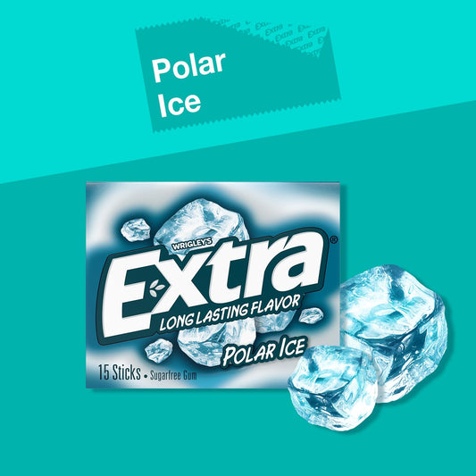 EXTRA Polar Ice Chewing Gum Packs, Sugar Free Gum in Bulk with Strong Mint Flavor for Freshening Breath, 15 Sticks (10 Pack)