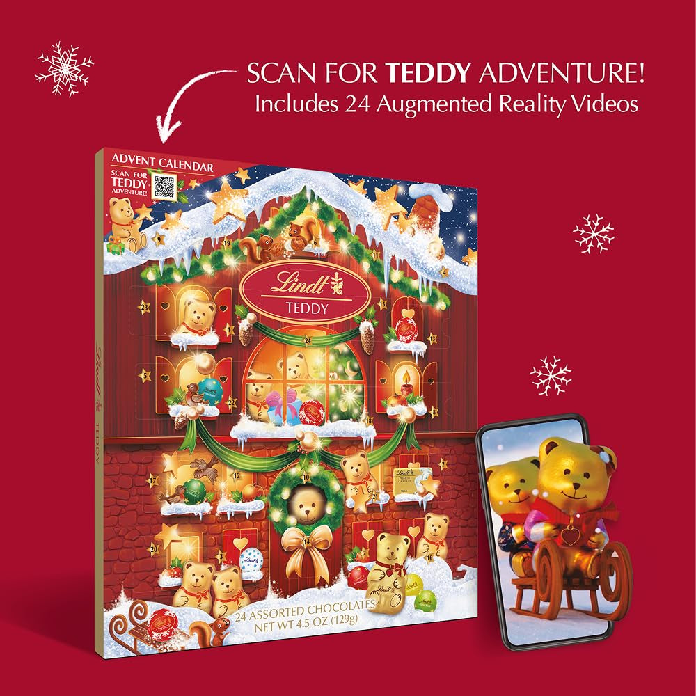 Lindt TEDDY Assorted Chocolate Candy Christmas Advent Calendar, 4.5 Oz. Box