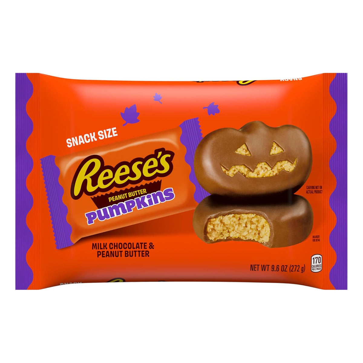 REESE'S Milk Chocolate Snack Size Peanut Butter Pumpkins, Candy Bag, 9.6 Oz