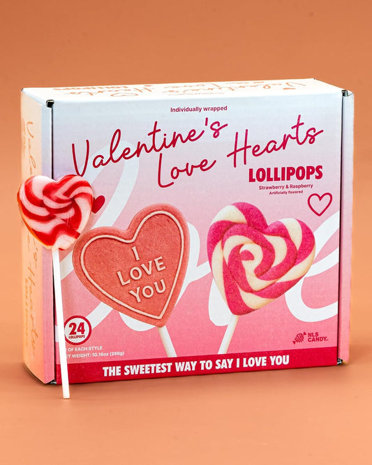 Valentine’s Day Heart Lollipops Candy 24 Pack – Dye Free, Fruity Sweet Love Pops
