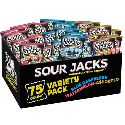 SOUR JACKS, Sour Gummy Candy, Variety Pack, 75 0.5 oz Snack-Size Pouches