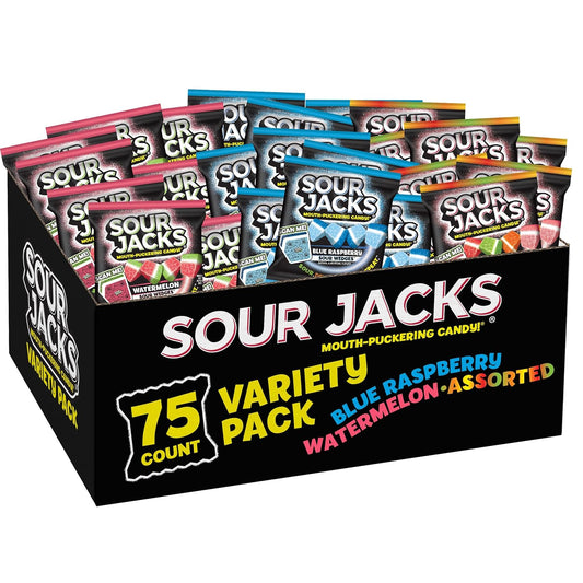 SOUR JACKS, Sour Gummy Candy, Variety Pack, 75 0.5 oz Snack-Size Pouches