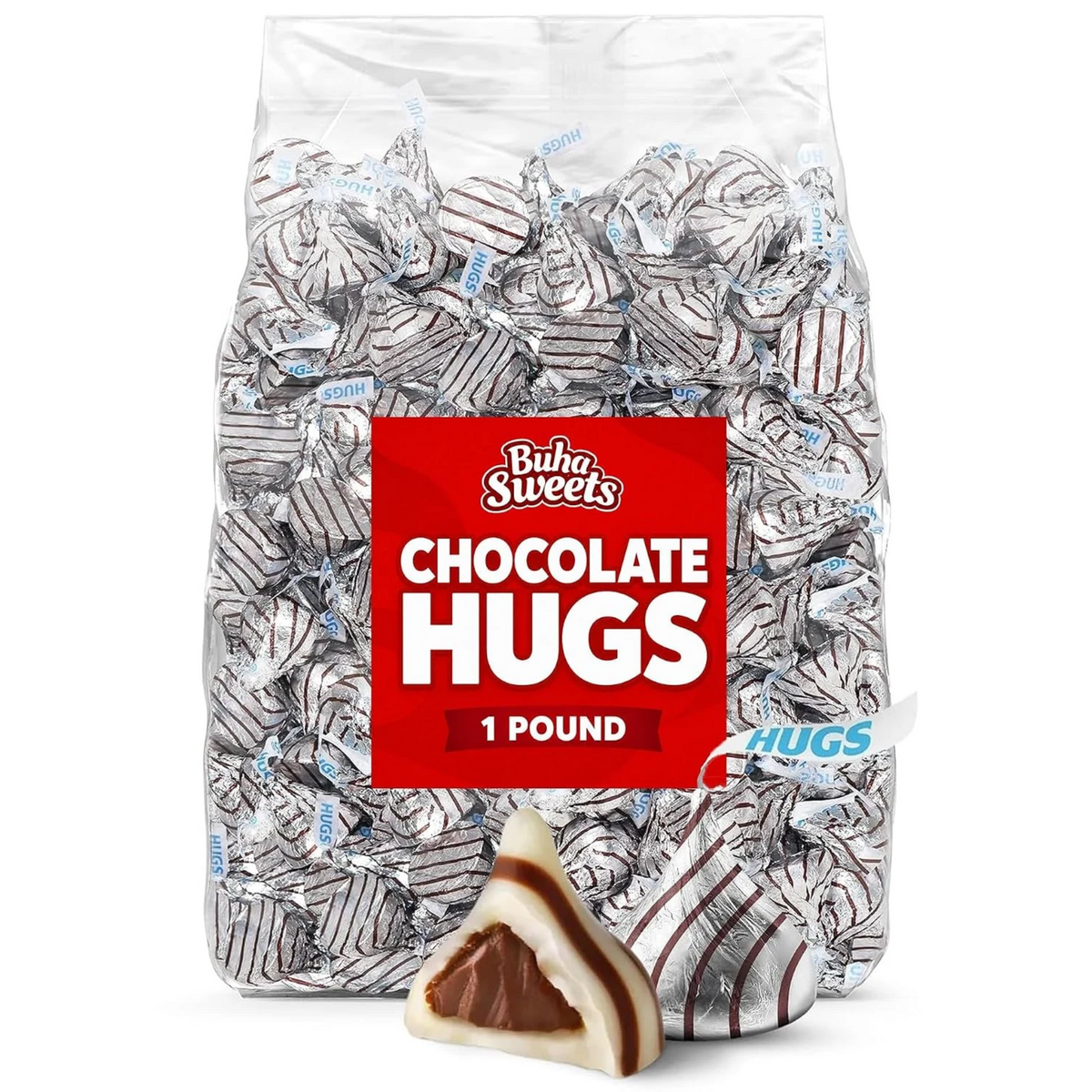 Milk Chocolate Hugs Candy - 1 Pound Individually Wrapped Chocolate Candy - Approx 100 Pieces