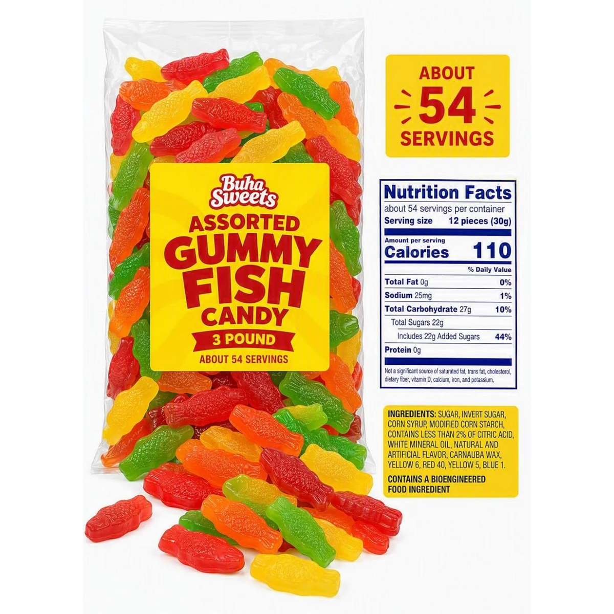 Bulk Gummy Fish Candy – 3 lb Bag of Assorted Fruit-Flavored Gummy Candy