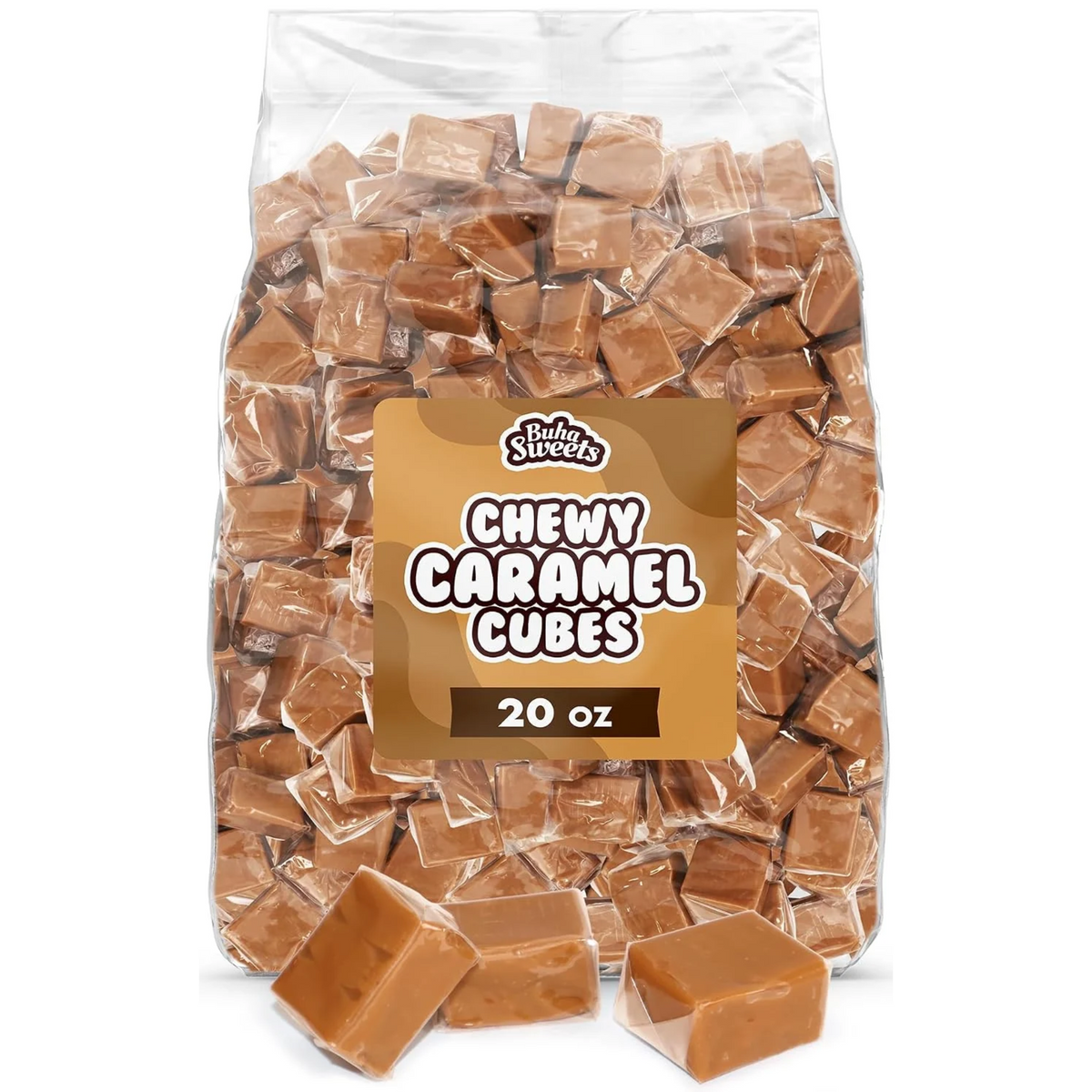 Bulk Caramel Squares Soft Chewy Candy - 20 Oz Bag, Individually Wrapped Classic Caramels Cubes