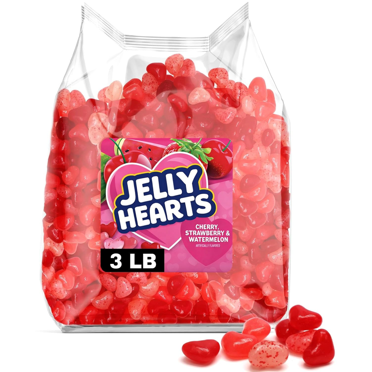 Bulk Heart Shaped Jelly Beans Valentine’s Day Candy 3 Pound - Assorted Fruit Flavors, Festive Red & Pink Candy Hearts
