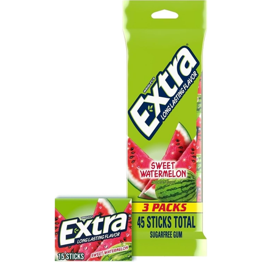 EXTRA Gum Watermelon Sugar Free Chewing Gum for Fresh Breath, 15Ct (3 Pack)