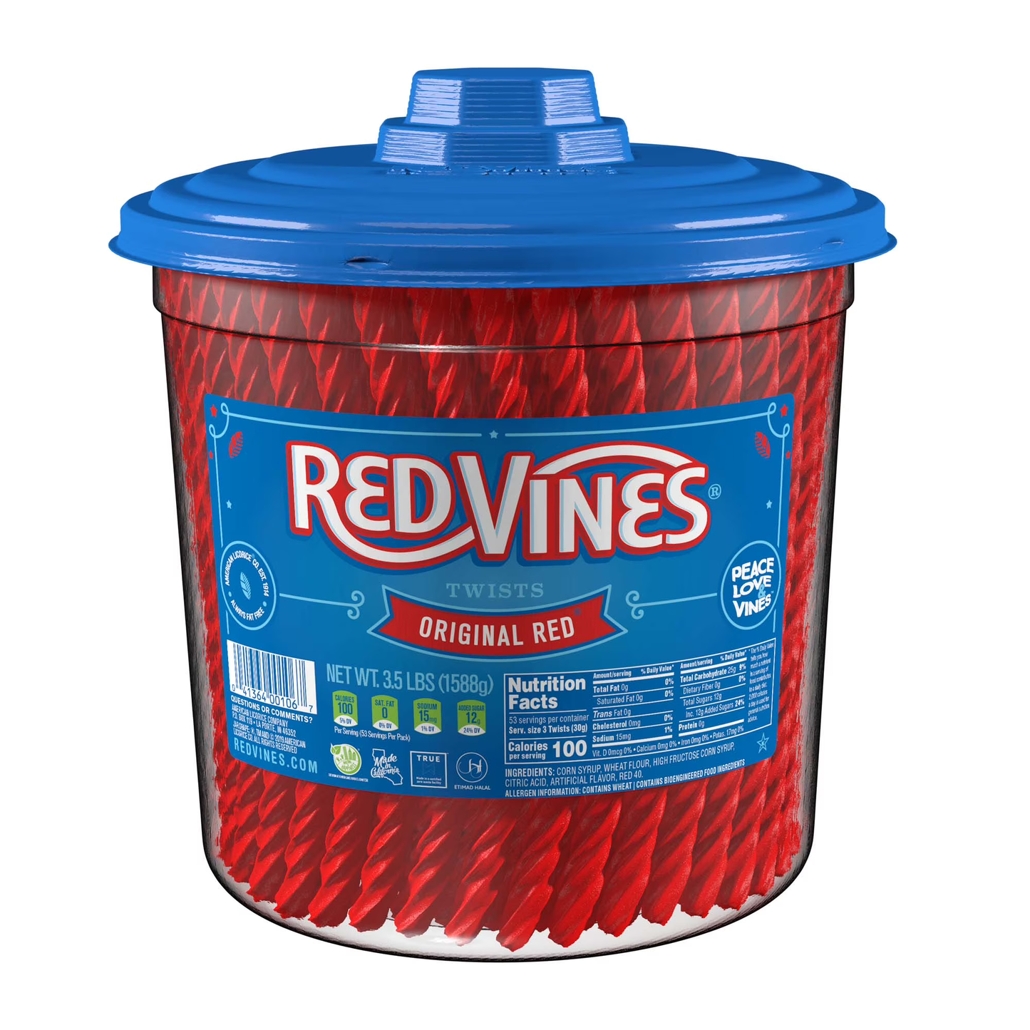 Red Vines Licorice Candy Original Red Flavor Soft Chewy Candy Twists, Red Licorice 3.5 Lb Jar