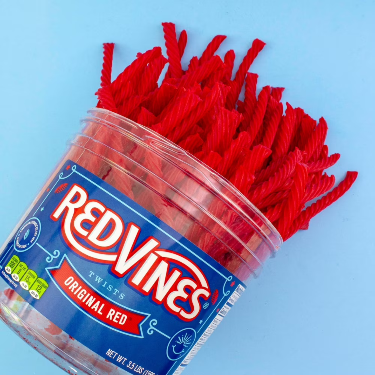 Red Vines Licorice Candy Original Red Flavor Soft Chewy Candy Twists, Red Licorice 3.5 Lb Jar