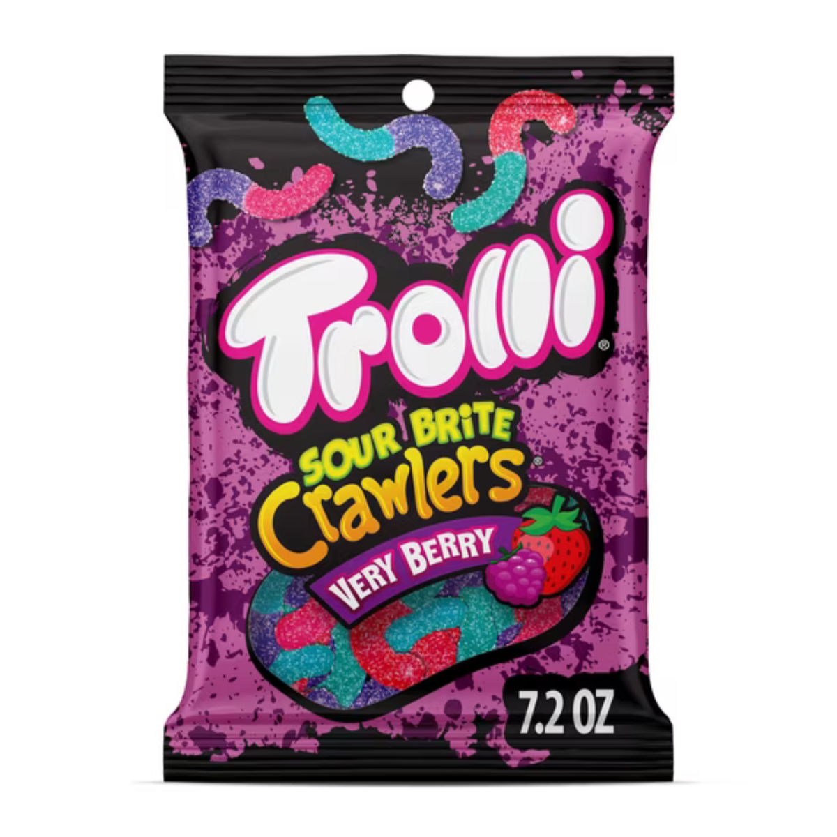 Trolli Sour Brite Crawlers Very Berry Candy, Sweet & Sour Worms, 7.2 Oz