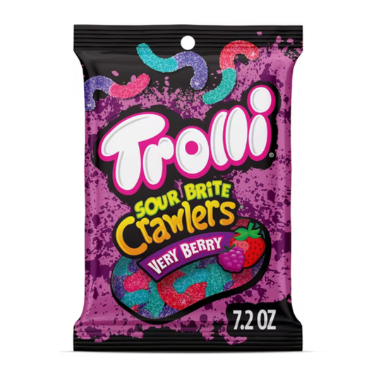 Trolli Sour Brite Crawlers Very Berry Candy, Sweet & Sour Worms, 7.2 Oz