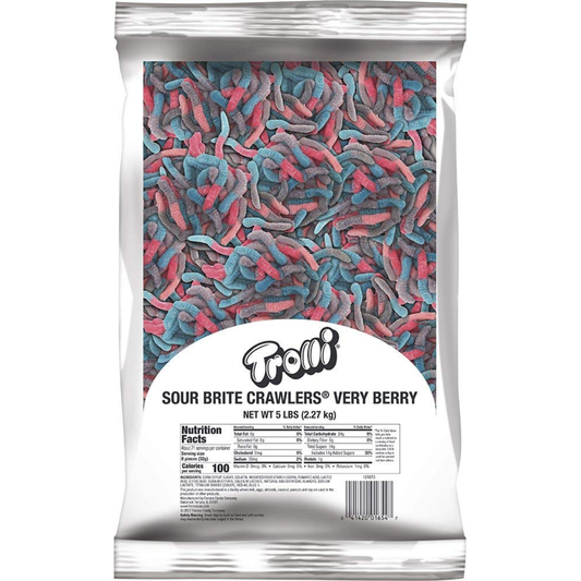 Trolli Sour Brite Crawlers Very Berry Candy, Sour Gummy Worms, Bulk, 5 Lb