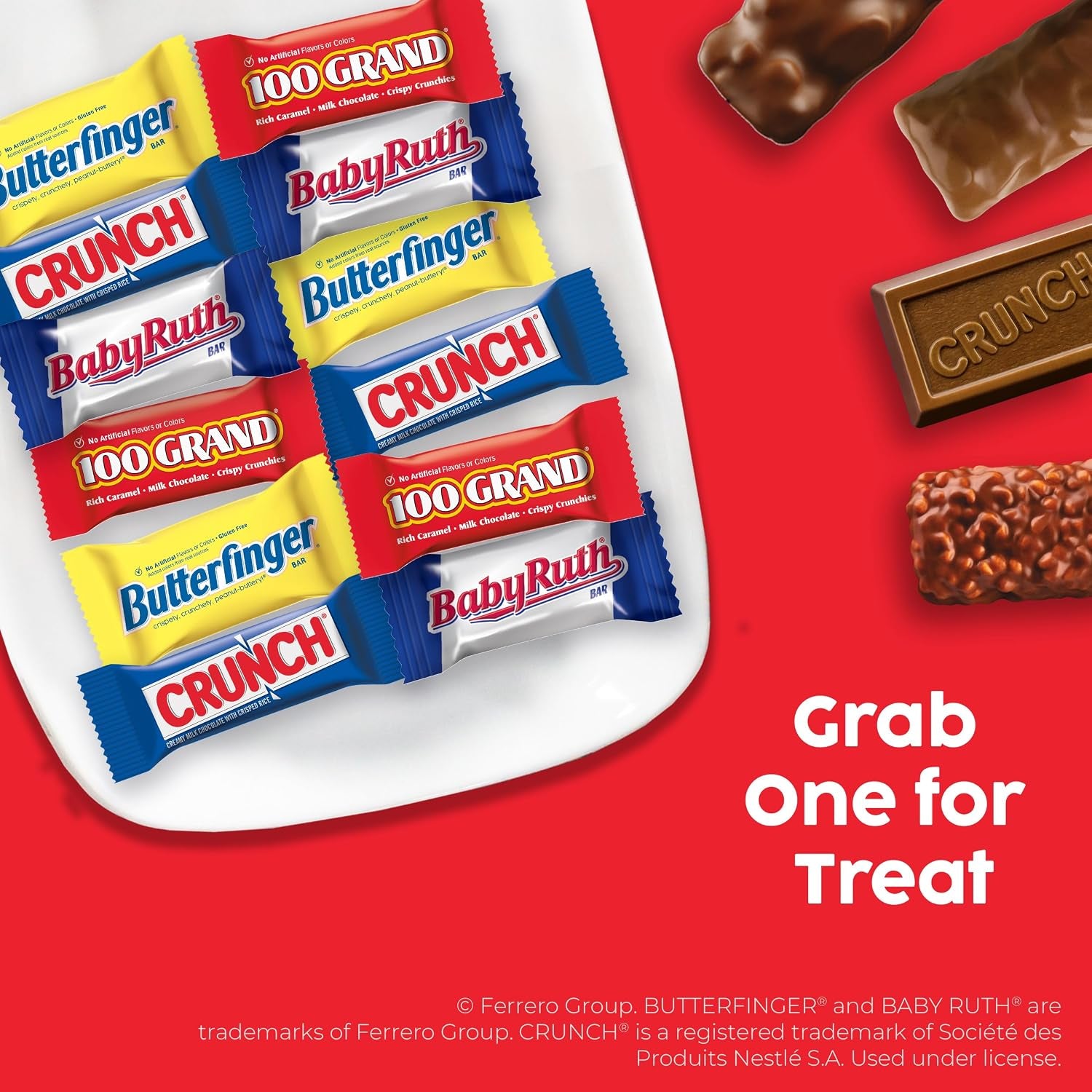 Butterfinger, CRUNCH, Baby Ruth, 100 Grand Assorted Halloween Candy Bars, 100 Count Pack, 40.7 Oz