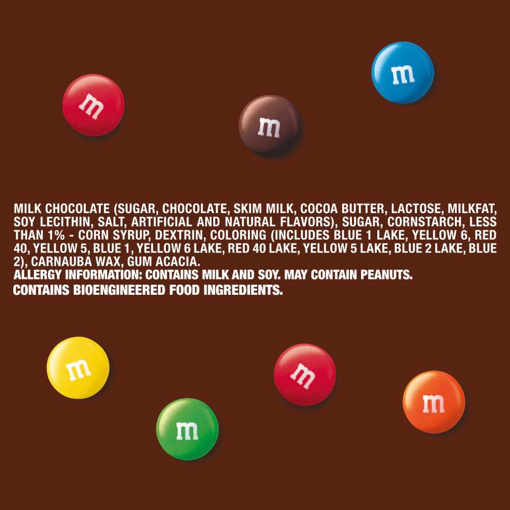 M&M'S Milk Chocolate Candy, Full Size Singles, 1.69 Oz Bag, 36 Pack Bulk 