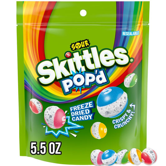 Skittles, Pop'D Sour Freeze Dried Candy Assortment, Resealable, 5.5 Ounce