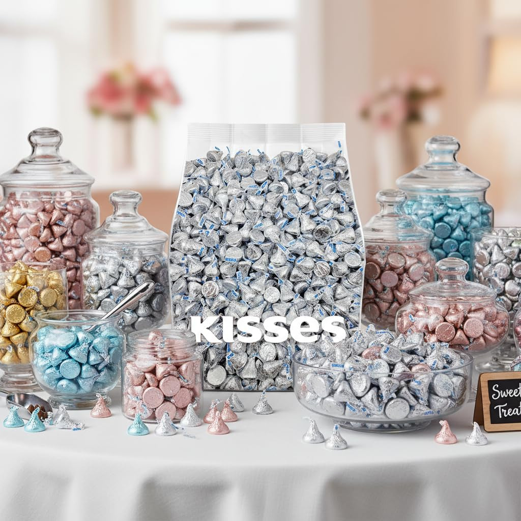 Bulk Kisses Milk Chocolate Candy - 200 Silver Kisses Chocolate Individually Wrapped - 2 Pounds