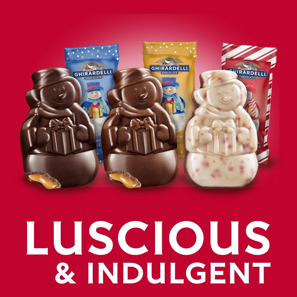 GHIRARDELLI Limited Edition Holiday Chocolate Snowmen Assortment, 10.2 Oz Bag – Festive Mix of Milk, Dark & Peppermint Bark Candy for Gifting