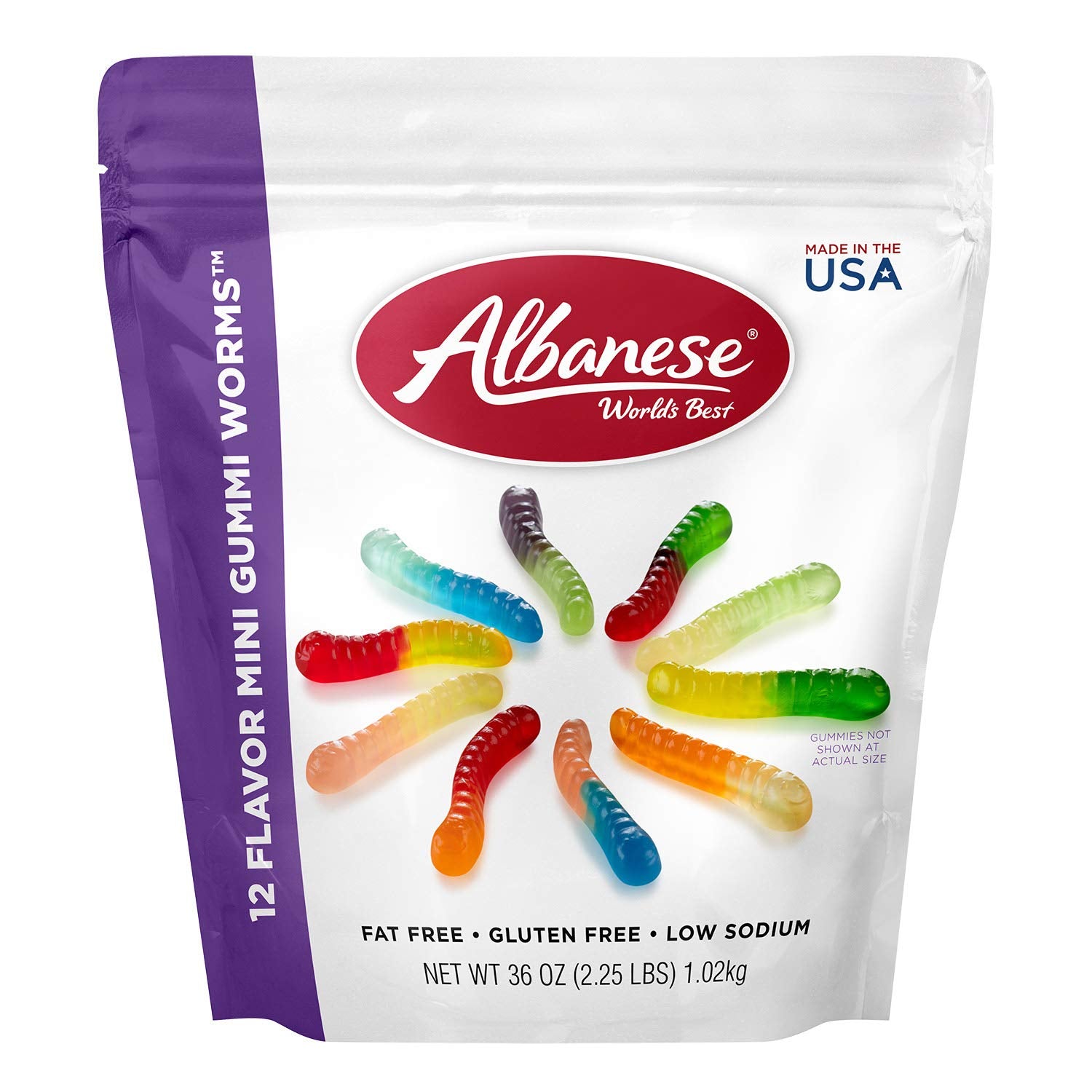 Albanese World's Best 12 Flavor Mini Gummi Worms | 36Oz Bag of Gummy Candy