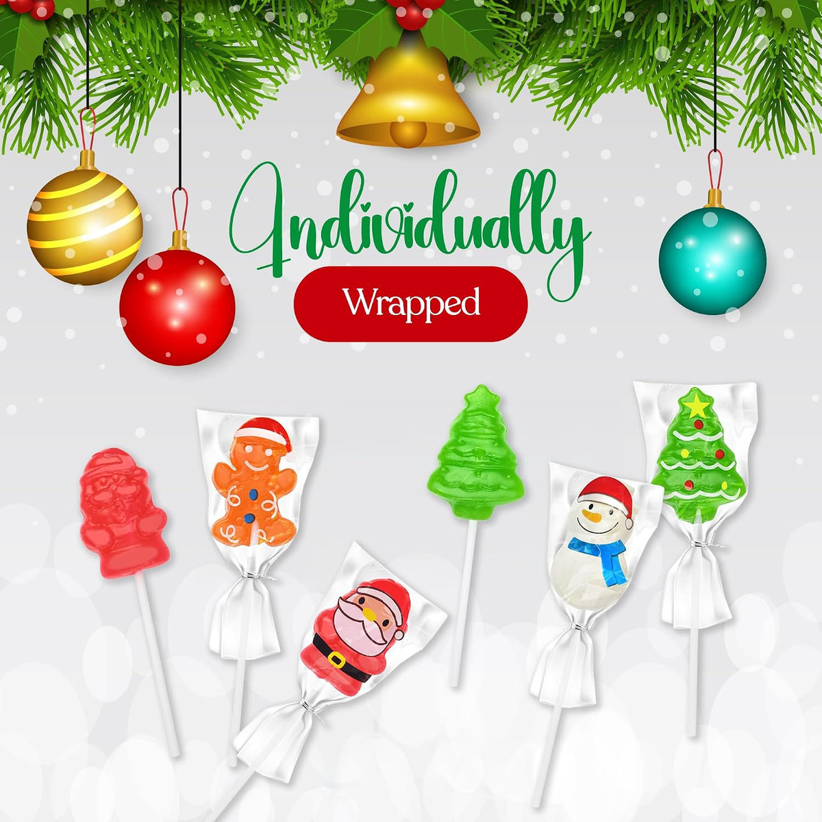40 Pack Christmas Lollipops - Individually Wrapped Holiday Themed Suckers - Strawberry, Green Apple, Orange, Tutti-Frutti Delicious Flavors