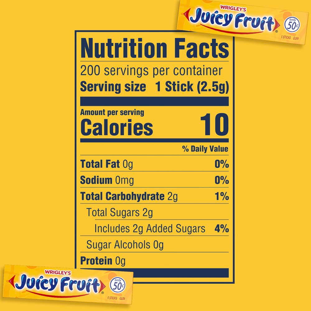 JUICY FRUIT Gum WRIGLEY'S Chewing Gum Bulk Pack, 5 Stick (Pack of 40)
