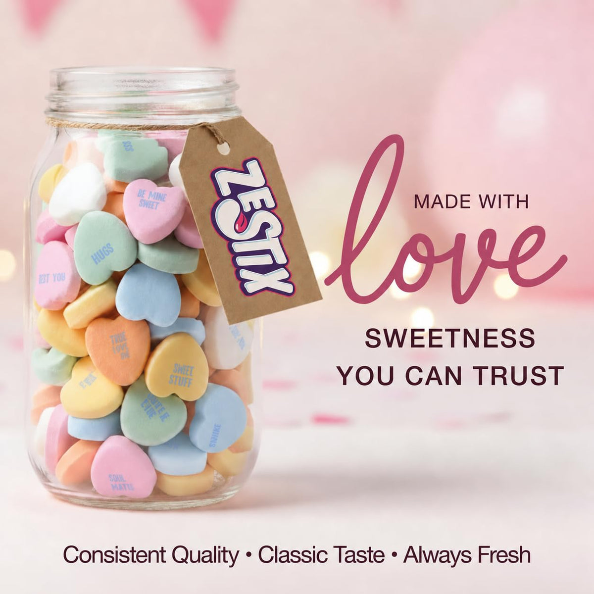 Large Conversation Hearts Candy, 1LB Bulk Bag, Valentine’s Day Candy Hearts