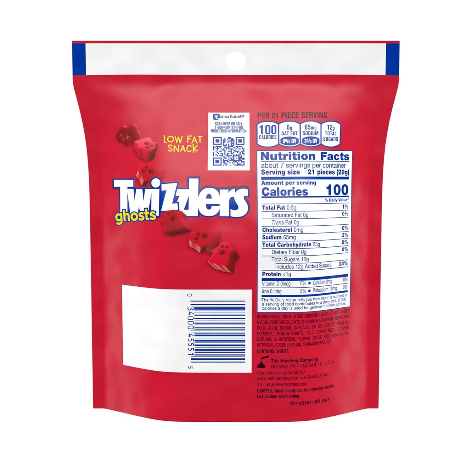 Twizzlers Ghosts Cherry Flavored Chewy Halloween Candy Bag, 7.1 Oz