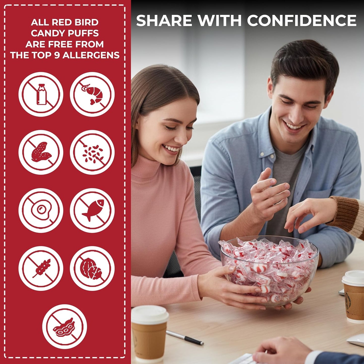 Red Bird Soft Peppermint Candy Mint Puffs, No Red Dye, 52 Oz Tub