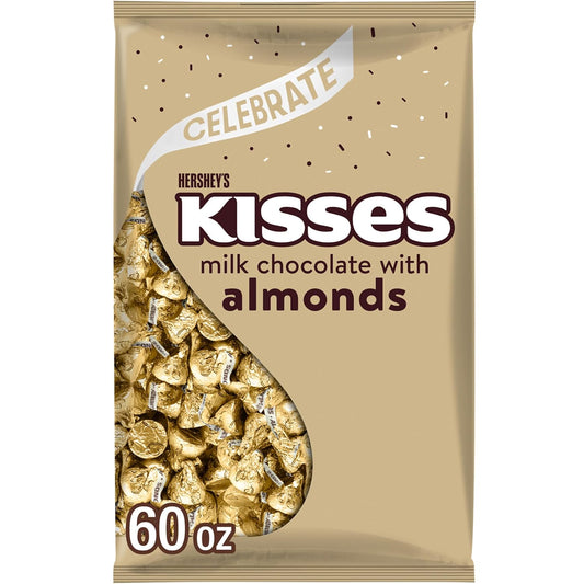 HERSHEY'S KISSES Milk Chocolate with Almonds Candy Bulk Bag, 60 Oz