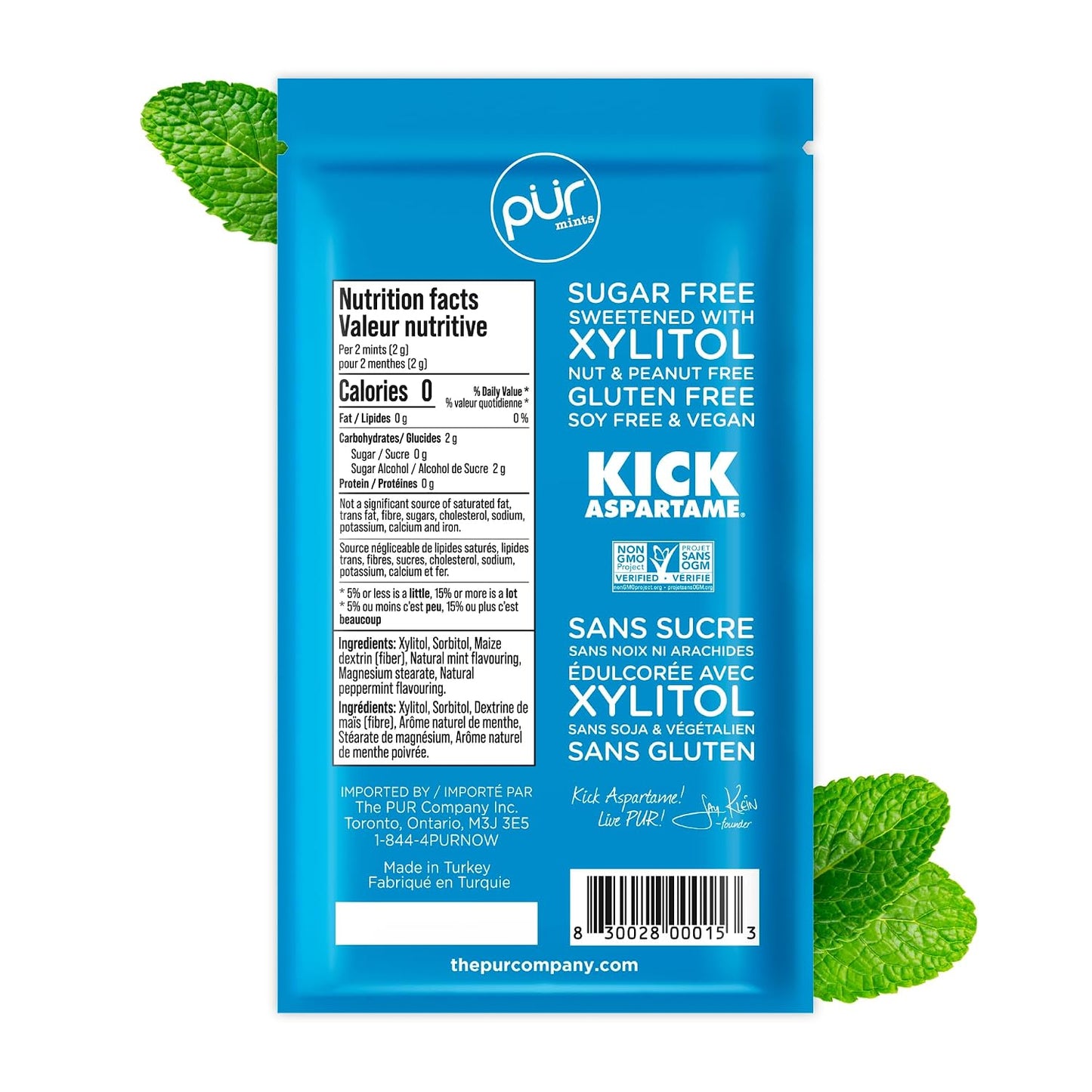 PUR Mints, Peppermint, Xylitol Mints, No Artificial Flavor, 65 Count 