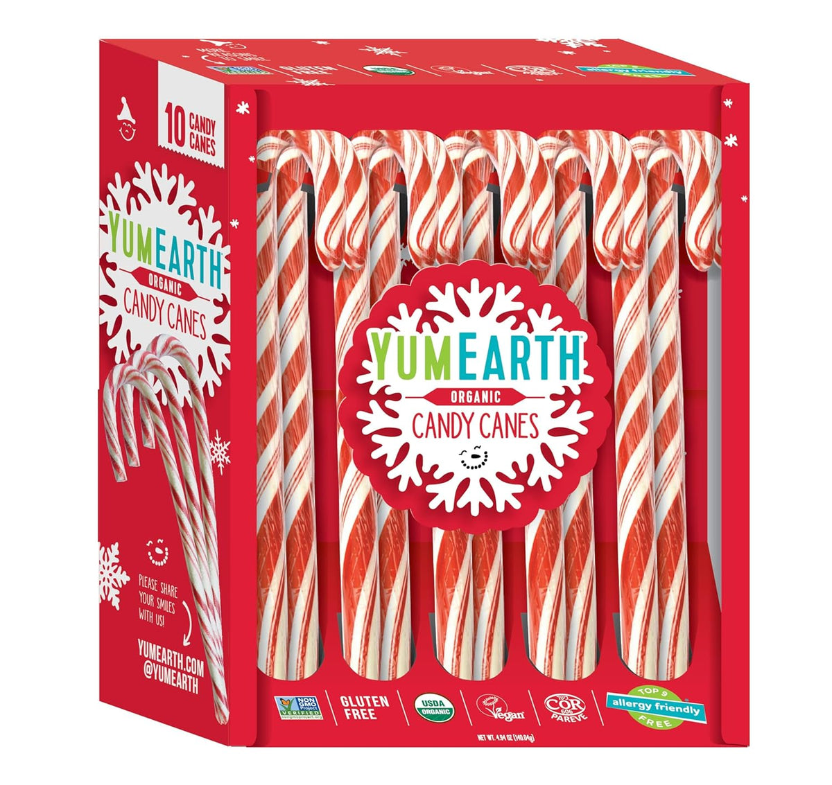 Yumearth Organic Peppermint Candy Canes, Full Size, 10 Count (Pack of 1)