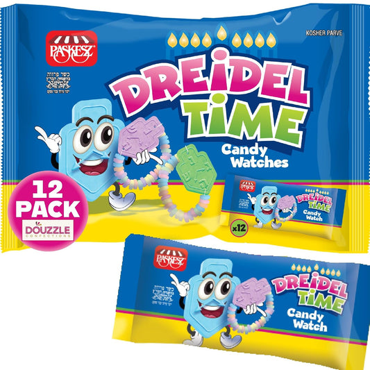 Douzzle Kosher, Hanukkah Candy Dreidels for Kids, Dreidel Time Candy Watches (Pack of 1) Hanukah Party Favors, Happy Chanuka Sweet Treat & Gifts