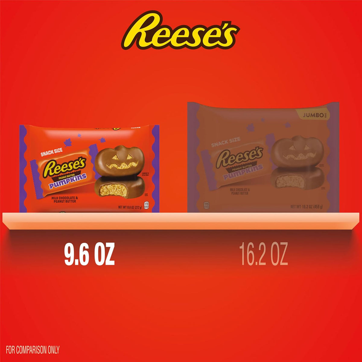 REESE'S Milk Chocolate Snack Size Peanut Butter Pumpkins, Candy Bag, 9.6 Oz