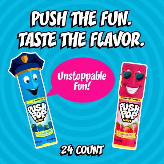 Push Pop Candy Lollipops - Individually Wrapped Variety Candy Party Pack - 24 Count