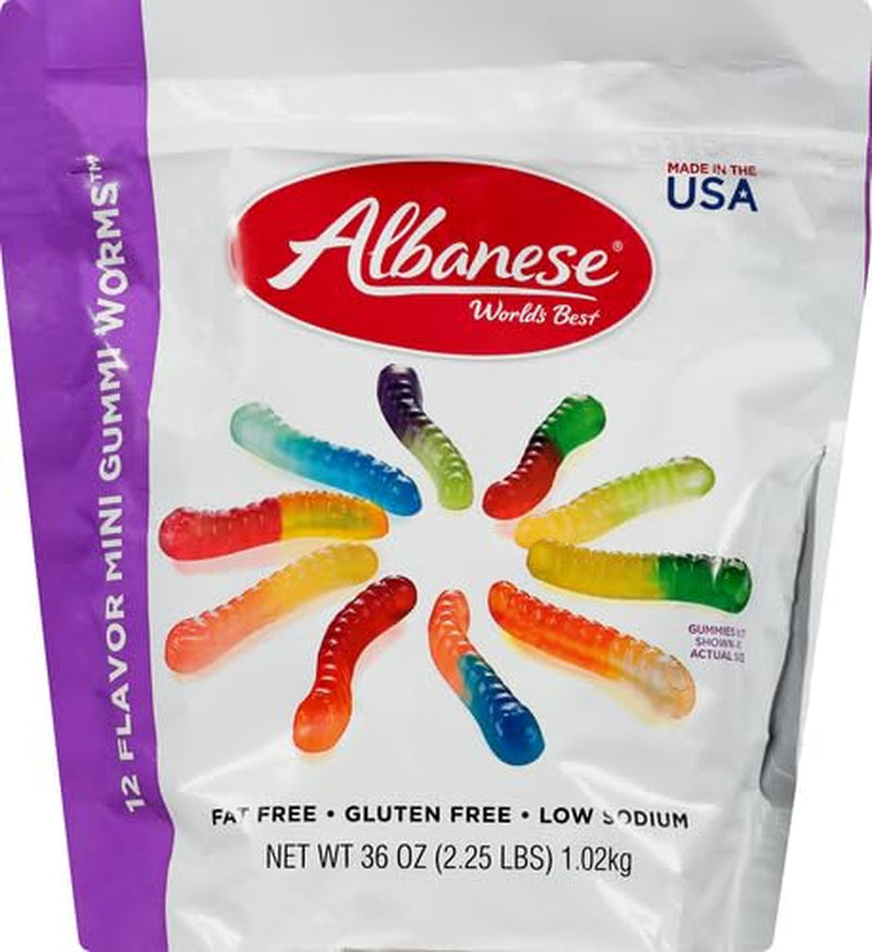 Albanese World's Best 12 Flavor Mini Gummi Worms | 36Oz Bag of Gummy Candy