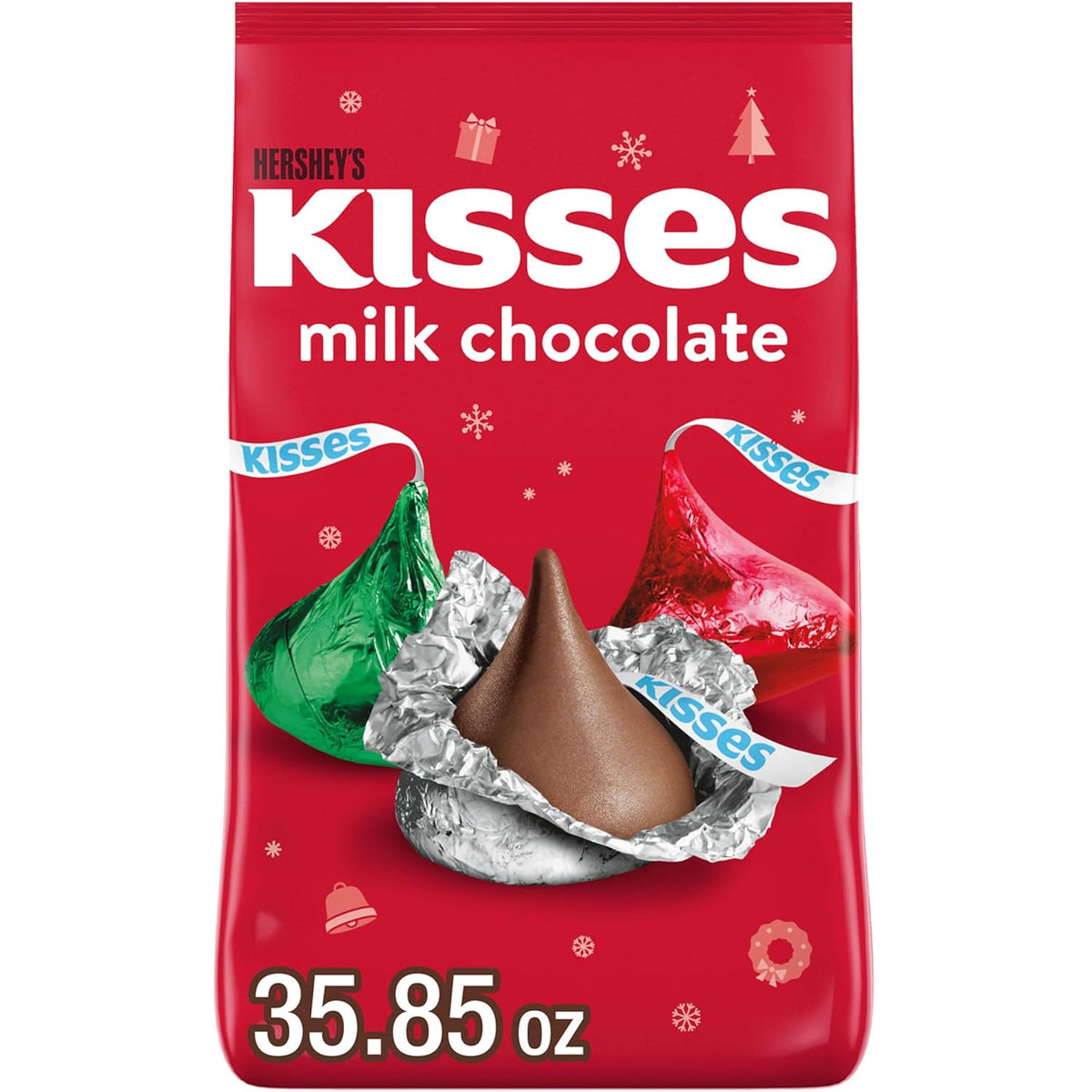 HERSHEY'S KISSES Milk Chocolate Candy, Christmas Bulk Candy Bag, 35.85 Oz