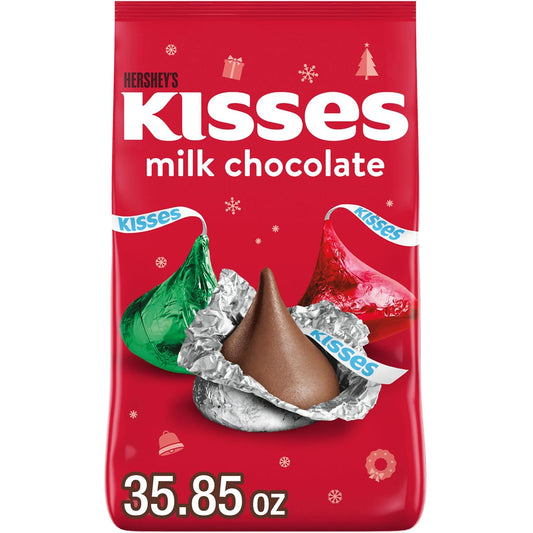 HERSHEY'S KISSES Milk Chocolate Candy, Christmas Bulk Candy Bag, 35.85 Oz